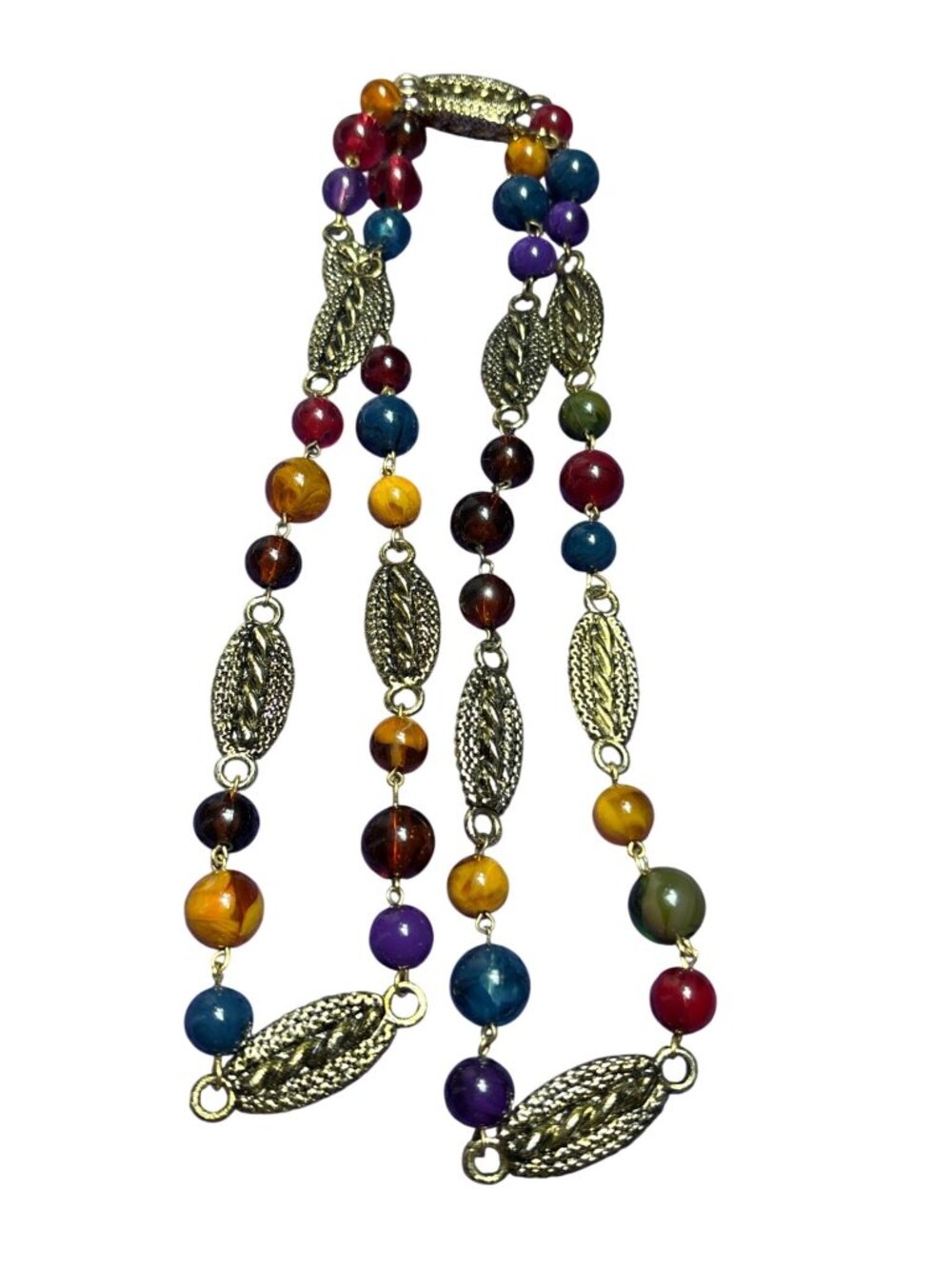 Vintage 90s Colorful Plastic Beaded Necklace Goldtone 38 inches Long